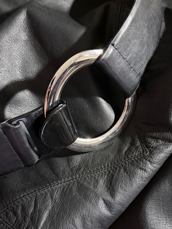 Chico's Other - Chicos Black Leather Shoulder Bag with Silver Ring Detail